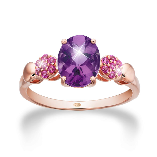 Anillo BRIGITTE: 1 Amatista, talla briolette, engaste en garras