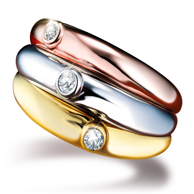 Anillo Eternal Gold Plata: tres elegantes aros tricolor de Plata de 1ª Ley