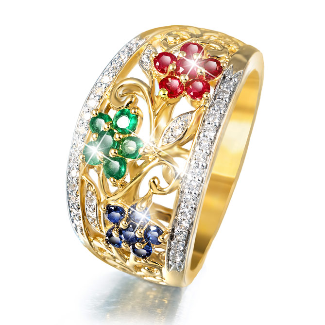 Anillo FIORELLI: 6 Zafiros, talla redonda y engaste en garras