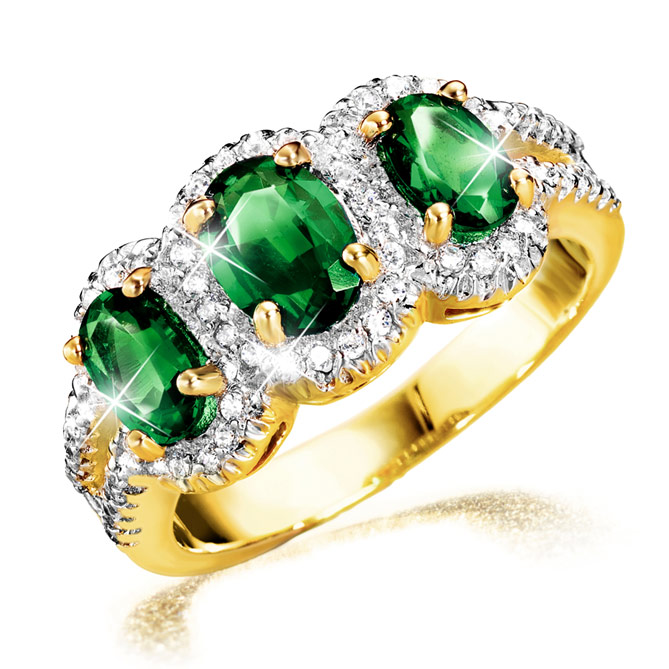 Anillo IMPERIO: 1 gran Esmeralda central, talla oval y engaste en garras