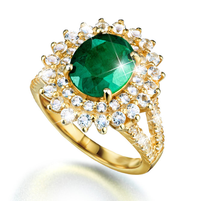 Anillo LUJO ESMERALDA: 1 Esmeralda, talla oval engastada en garras
