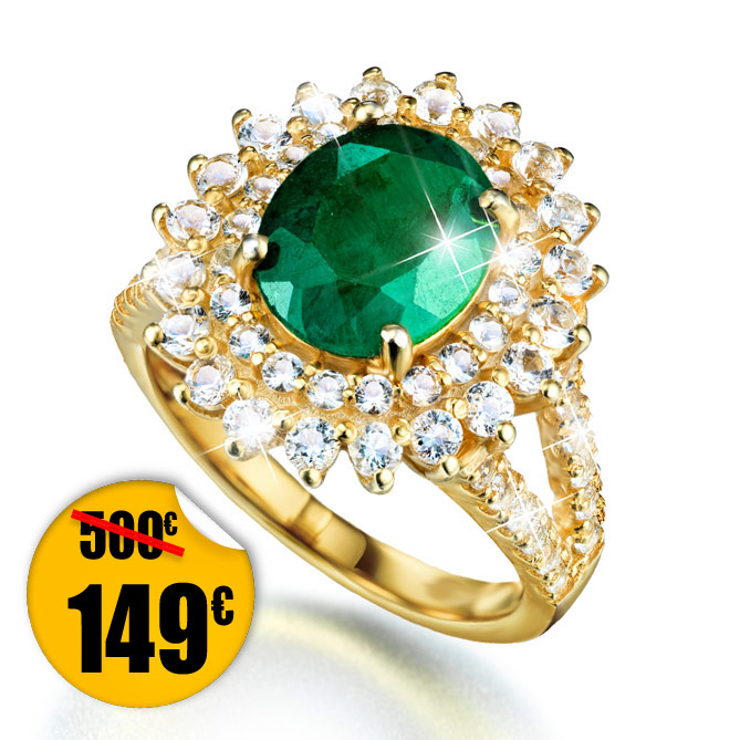 Anillo LUJO ESMERALDA: 1 Esmeralda, talla oval engastada en garras