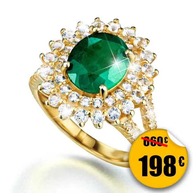 Anillo LUJO ESMERALDA: 1 Esmeralda, talla oval engastada en garras