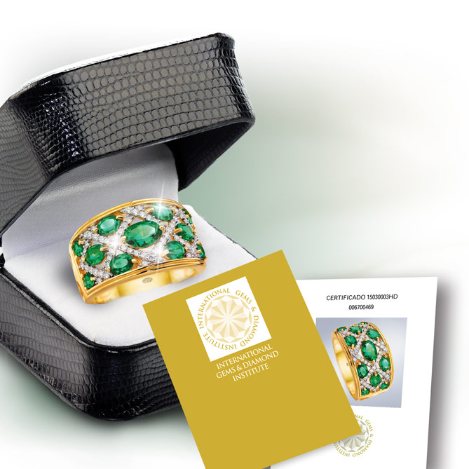 Anillo de Oro, Esmeraldas y Diamantes Royal Emeralds: Anillo de Oro de Primera Ley Esmeraldas y Diamantes