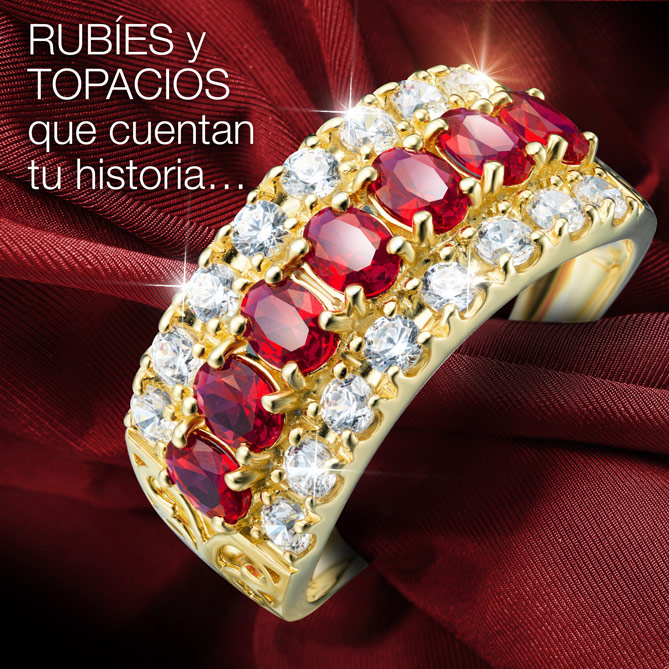 Anillo SEMANARIO DE RUBÍES: 7 Rubíes, talla oval, engaste en garras