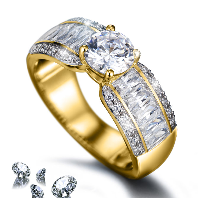Anillo Tesoro de Diamantes: 1 gran Topacio de 1 Quilate, talla redonda