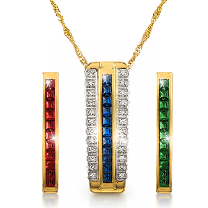 Colgante INFINITY: 11 Esmeraldas, talla cuadrada, engastadas en galería