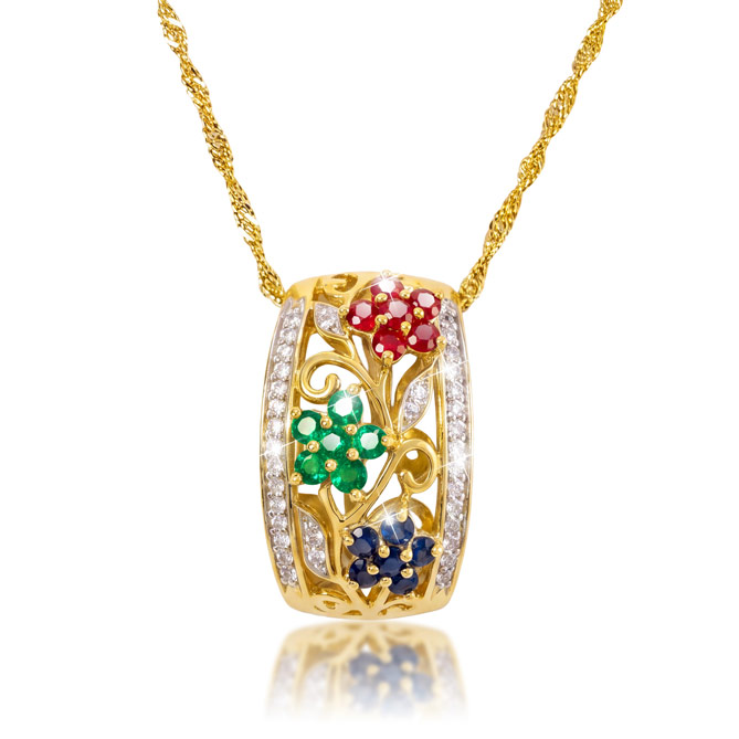 Colgante FIORELLI: 6 Esmeraldas, talla redonda, engastadas en garras