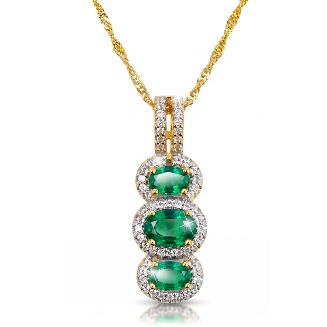 Colgante IMPERIO: 3 Esmeraldas, talla oval, engastadas en garras