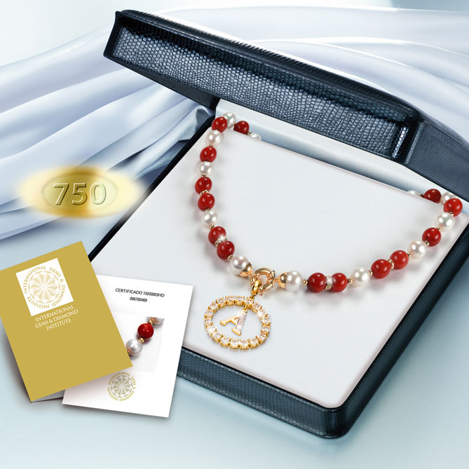 Collar Personalizado MY TREASURE: Piedras Preciosas, Perlas, Coral-bambú y Oro de 1ª Ley certificados: garantía de calidad