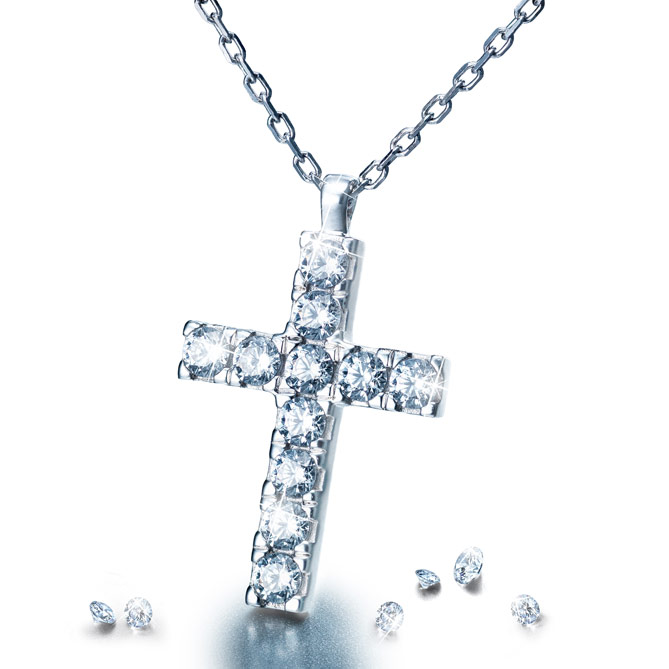 Cruz de Diamantes LUZ ETERNA: Oro blanco de 1ª Ley