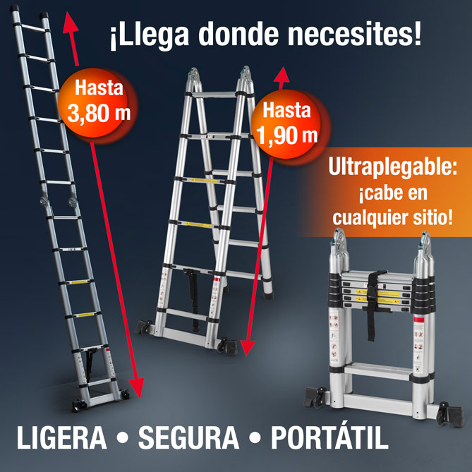 Escalera Telescópica PRACTIKA: Segura, estable, versátil, fácil de usar y de guardar