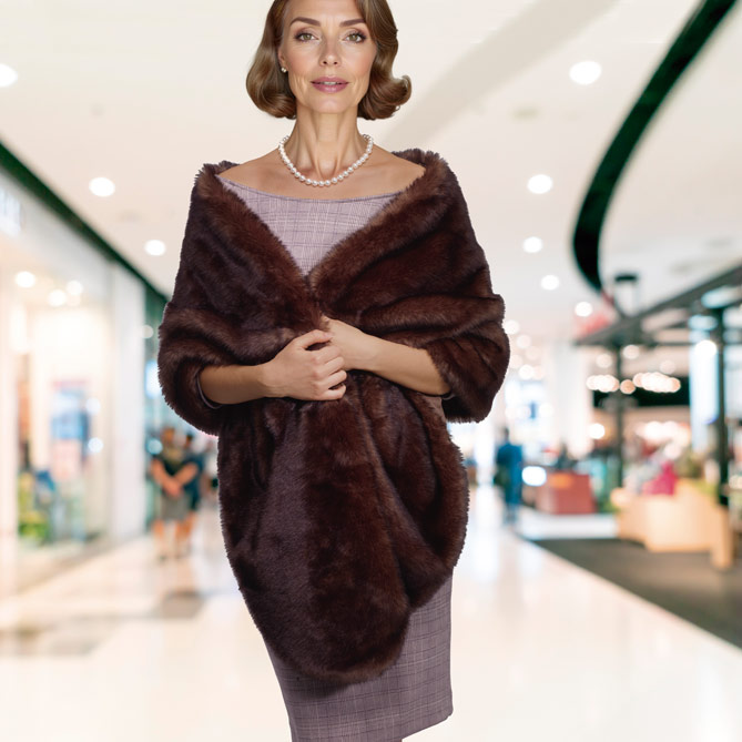 Estola ELEGANCE: Suave tacto “visón” en un cálido color “demibuff ” con reflejos castaños
