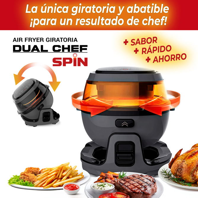 Freidora de aire Dual Chef Spin: exclusiva Tecnología Tilt-to-Crisp