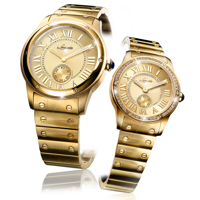 Pareja de Relojes UNIQUE: Cajas y brazaletes de Acero bañado en Oro de 1ª Ley IPG