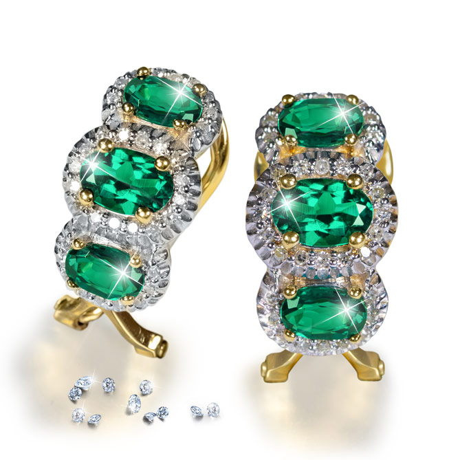 Pendientes IMPERIO: Oro de 1ª Ley y más de 2 Quilates de Esmeraldas y Diamantes