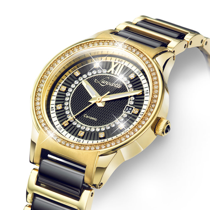 Reloj BLACK CERAMIC LADY: Acero dorado mediante baño de Oro de 1ª Ley IPG