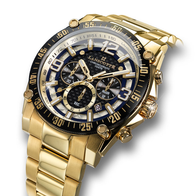 Reloj Cronógrafo CHRONO STAR: 100% Acero 316L, Quirúrgico y Antialérgico, dorado mediante baño de Oro de 1ª Ley IPG
