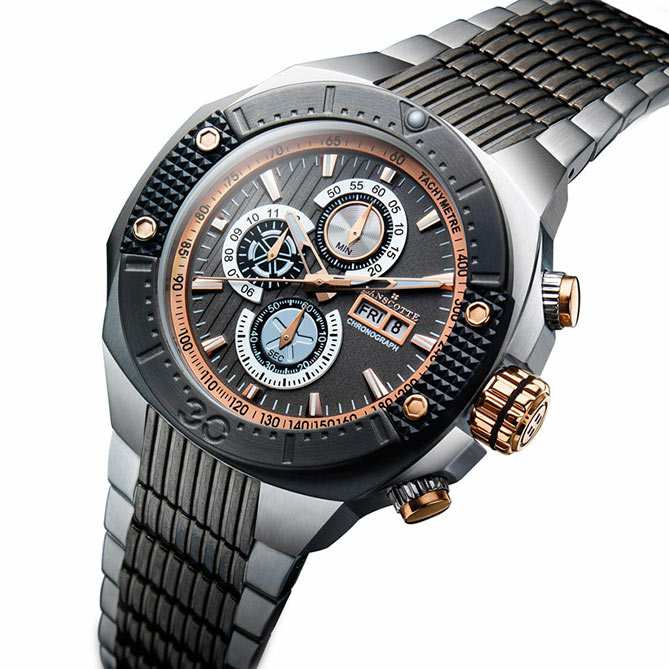 Reloj Cronógrafo de acero, oro y titanio, Excellence : Acero quirúrgico y antialérgico, Titanio, Oro rosa de Primera Ley con tratamiento IPG, ABS...