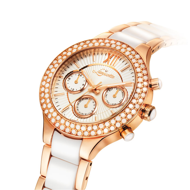 Reloj Poetic Ceramic: Caja y brazalete</strong> de Acero dorado mediante baño de Oro rosa de Primera Ley