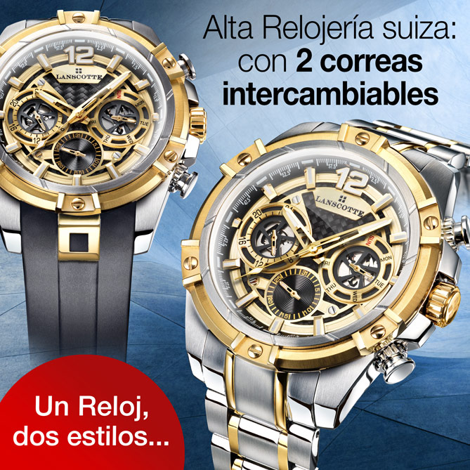 Reloj Multifunción TECNO DUAL: % Acero 316L, Quirúrgico y Antialérgico, dorado mediante baño selectivo en Oro amarillo de 1ª Ley