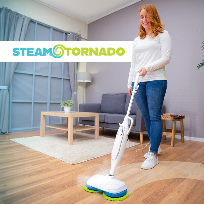 Steam Tornado: El vapor de Steam Tornado ablanda la suciedad adherida al suelo