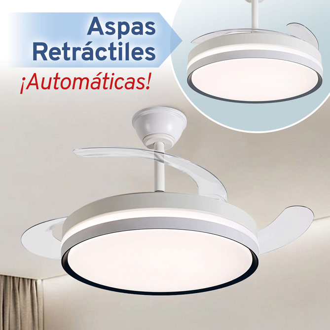 Ventilador con luz BRISANOVA RETRÁCTIL: Ventilador de techo con aspas retráctiles automáticas