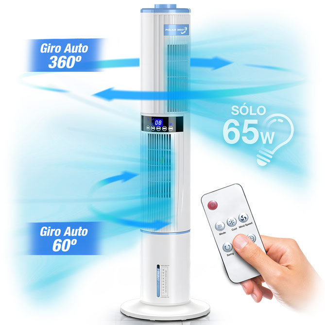 Enfriador + Ventilador POLAR 360º: Doble Función giratoria automática: 360